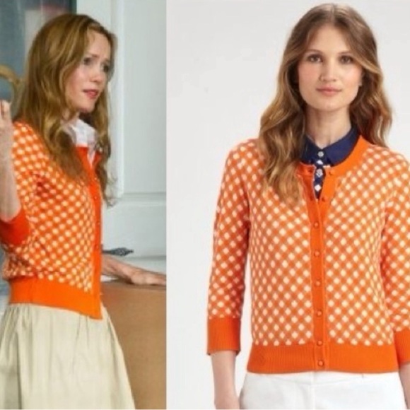 Kate Spade Orange White Gingham Check Kati Cardigan Button Front Sweater - Picture 5 of 5